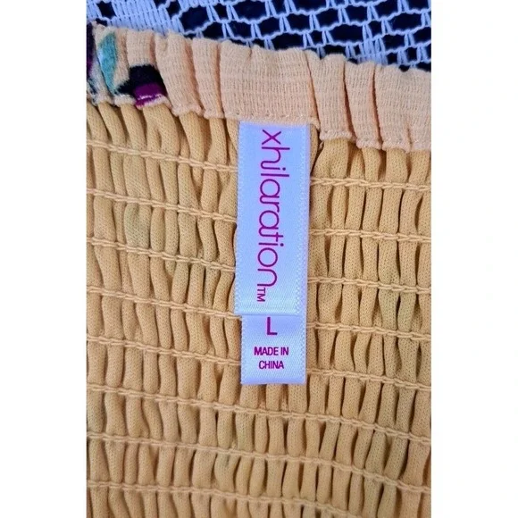 Xhilaration Jumpsuit L Yellow Floral Smocked Back Slit Wide Leg Adjustable Boho - Picture 5 of 14